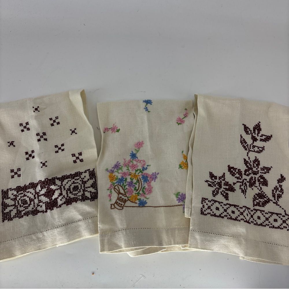 Vintage Hand Embroidered Cream three Table napkins